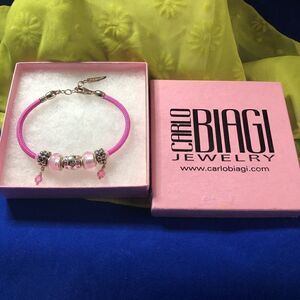 Carlo Biagi Pink Woven Cord and Silver Bracelet